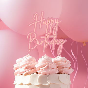 PINK OPAQUE / PINK Layered Cake Topper - HAPPY BIRTHDAY image 1